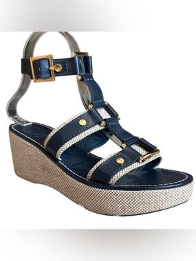 Tory Burch Navy Platform Wedge Sandals 7